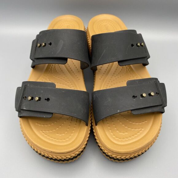 Crocs LiteRide Shoes Black Tan Strap Brooklyn Mid Platform Wedge Sandals 7 - Picture 4 of 13